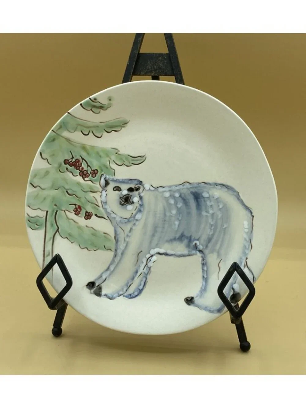 Pottery Barn Embossed 8 1/4” Plate Polar Bear 3D Glazed Design READ